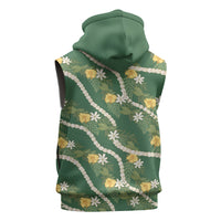 Hawaiian Pikake Maile Lei Sleeveless Zip Hoodie Tiare Hibiscus Kalo Palapalai Leaf Green