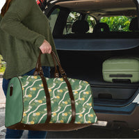 Hawaiian Pikake Maile Lei Travel Bag Tiare Hibiscus Kalo Palapalai Leaf Green