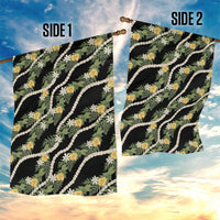 Hawaiian Pikake Maile Lei Garden Flag Tiare Hibiscus Kalo Palapalai Leaf Black