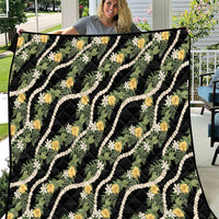 Hawaiian Pikake Maile Lei Quilt Tiare Hibiscus Kalo Palapalai Leaf Black LT19 Black - Polynesian Pride