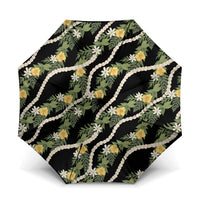 Hawaiian Pikake Maile Lei Umbrella Tiare Hibiscus Kalo Palapalai Leaf Black LT19 One Size Folded 11.42 inch Opened Diameter 37.4 inch Black - Polynesian Pride
