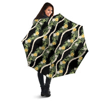 Hawaiian Pikake Maile Lei Umbrella Tiare Hibiscus Kalo Palapalai Leaf Black LT19 - Polynesian Pride