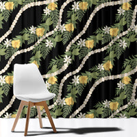 Hawaiian Pikake Maile Lei Window Curtain Tiare Hibiscus Kalo Palapalai Leaf Black LT19 - Polynesian Pride