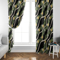 Hawaiian Pikake Maile Lei Window Curtain Tiare Hibiscus Kalo Palapalai Leaf Black LT19 - Polynesian Pride
