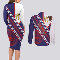 American Samoa Flag Day Couples Matching Long Sleeve Bodycon Dress and Long Sleeve Button Shirt Polynesian Tribal Tattoo Eagle Art LT19 - Polynesian Pride