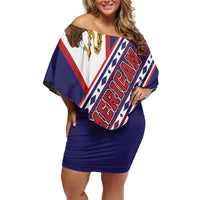 American Samoa Flag Day Off Shoulder Short Dress Polynesian Tribal Tattoo Eagle Art LT19 Women Navy - Polynesian Pride