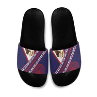 American Samoa Flag Day Slide Sandals Polynesian Tribal Tattoo Eagle Art LT19 Navy - Polynesian Pride