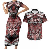 Aotearoa Iwi Ngapuhi Personalised Couples Matching Short Sleeve Bodycon Dress and Hawaiian Shirt Maori Kowhaiwhai Pattern