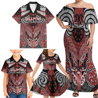 Aotearoa Iwi Ngapuhi Personalised Family Matching Off Shoulder Maxi Dress and Hawaiian Shirt Maori Kowhaiwhai Pattern