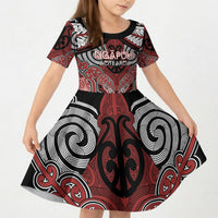 Aotearoa Iwi Ngapuhi Personalised Kid Short Sleeve Dress Maori Kowhaiwhai Pattern