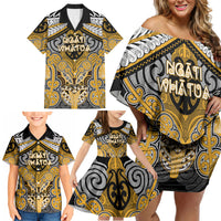 Aotearoa Iwi Ngati Whatua Personalised Family Matching Off Shoulder Short Dress and Hawaiian Shirt Maori Kowhaiwhai Pattern