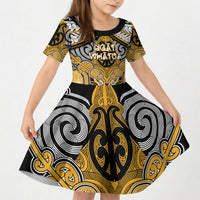 Aotearoa Iwi Ngati Whatua Personalised Kid Short Sleeve Dress Maori Kowhaiwhai Pattern