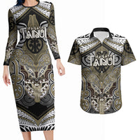 Aotearoa Iwi Waikato Tainui Personalised Couples Matching Long Sleeve Bodycon Dress and Hawaiian Shirt Maori Kowhaiwhai Pattern