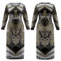 Aotearoa Iwi Waikato Tainui Personalised Couples Matching Long Sleeve Bodycon Dress and Hawaiian Shirt Maori Kowhaiwhai Pattern
