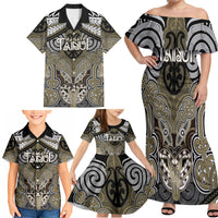 Aotearoa Iwi Waikato Tainui Personalised Family Matching Off Shoulder Maxi Dress and Hawaiian Shirt Maori Kowhaiwhai Pattern