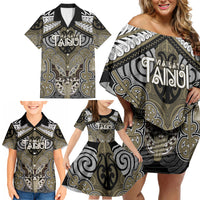Aotearoa Iwi Waikato Tainui Personalised Family Matching Off Shoulder Short Dress and Hawaiian Shirt Maori Kowhaiwhai Pattern