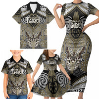 Aotearoa Iwi Waikato Tainui Personalised Family Matching Short Sleeve Bodycon Dress and Hawaiian Shirt Maori Kowhaiwhai Pattern