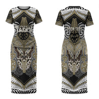Aotearoa Iwi Waikato Tainui Personalised Family Matching Short Sleeve Bodycon Dress and Hawaiian Shirt Maori Kowhaiwhai Pattern