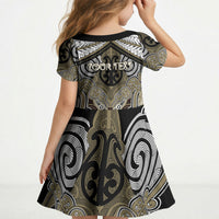 Aotearoa Iwi Waikato Tainui Personalised Kid Short Sleeve Dress Maori Kowhaiwhai Pattern