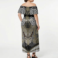 Aotearoa Iwi Waikato Tainui Personalised Off Shoulder Maxi Dress Maori Kowhaiwhai Pattern