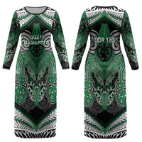 Aotearoa Iwi Ngati Maniapoto Personalised Couples Matching Long Sleeve Bodycon Dress and Hawaiian Shirt Maori Kowhaiwhai Pattern
