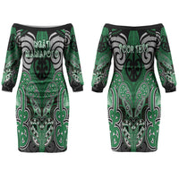 Aotearoa Iwi Ngati Maniapoto Personalised Couples Matching Off The Shoulder Long Sleeve Dress and Long Sleeve Button Shirt Maori Kowhaiwhai Pattern