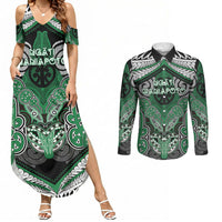 Aotearoa Iwi Ngati Maniapoto Personalised Couples Matching Summer Maxi Dress and Long Sleeve Button Shirt Maori Kowhaiwhai Pattern