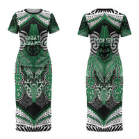 Aotearoa Iwi Ngati Maniapoto Personalised Family Matching Short Sleeve Bodycon Dress and Hawaiian Shirt Maori Kowhaiwhai Pattern