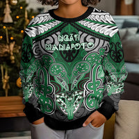Aotearoa Iwi Ngati Maniapoto Personalised Kid Ugly Christmas Sweater Maori Kowhaiwhai Pattern