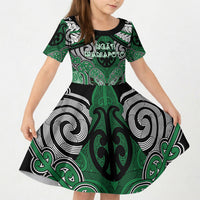 Aotearoa Iwi Ngati Maniapoto Personalised Kid Short Sleeve Dress Maori Kowhaiwhai Pattern