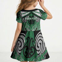 Aotearoa Iwi Ngati Maniapoto Personalised Kid Short Sleeve Dress Maori Kowhaiwhai Pattern