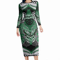 Aotearoa Iwi Ngati Maniapoto Personalised Long Sleeve Bodycon Dress Maori Kowhaiwhai Pattern