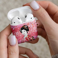 Japanese Geisha Cherry Blossom AirPods Case Pink Palaka Hawaii Pattern Fusion Design