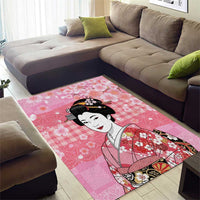 Japanese Geisha Cherry Blossom Area Rug Pink Palaka Hawaii Pattern Fusion Design