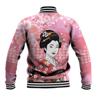 Japanese Geisha Cherry Blossom Baseball Jacket Pink Palaka Hawaii Pattern Fusion Design