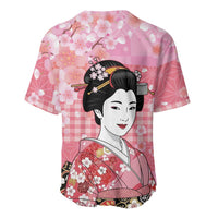 Japanese Geisha Cherry Blossom Baseball Jersey Pink Palaka Hawaii Pattern Fusion Design