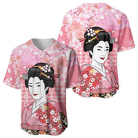 Japanese Geisha Cherry Blossom Baseball Jersey Pink Palaka Hawaii Pattern Fusion Design
