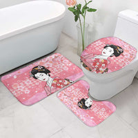 Japanese Geisha Cherry Blossom Bathroom Set Pink Palaka Hawaii Pattern Fusion Design