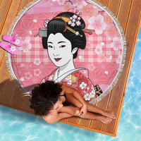 Japanese Geisha Cherry Blossom Beach Blanket Pink Palaka Hawaii Pattern Fusion Design