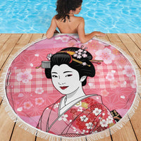 Japanese Geisha Cherry Blossom Beach Blanket Pink Palaka Hawaii Pattern Fusion Design