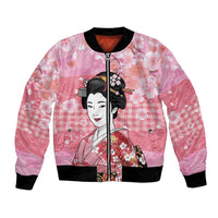 Japanese Geisha Cherry Blossom Bomber Jacket Pink Palaka Hawaii Pattern Fusion Design