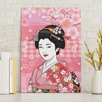 Japanese Geisha Cherry Blossom Canvas Wall Art Pink Palaka Hawaii Pattern Fusion Design