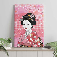 Japanese Geisha Cherry Blossom Canvas Wall Art Pink Palaka Hawaii Pattern Fusion Design