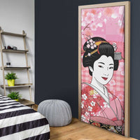 Japanese Geisha Cherry Blossom Door Cover Pink Palaka Hawaii Pattern Fusion Design