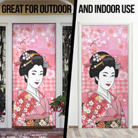 Japanese Geisha Cherry Blossom Door Cover Pink Palaka Hawaii Pattern Fusion Design