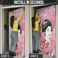 Japanese Geisha Cherry Blossom Door Cover Pink Palaka Hawaii Pattern Fusion Design