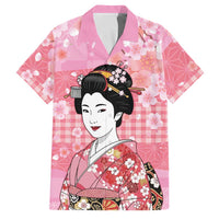 Japanese Geisha Cherry Blossom Family Matching Off Shoulder Short Dress and Hawaiian Shirt Pink Palaka Hawaii Pattern Fusion Design LT19 Dad's Shirt - Short Sleeve Pink - Polynesian Pride