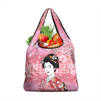 Japanese Geisha Cherry Blossom Grocery Bag Pink Palaka Hawaii Pattern Fusion Design