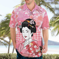 Japanese Geisha Cherry Blossom Hawaiian Shirt Pink Palaka Hawaii Pattern Fusion Design