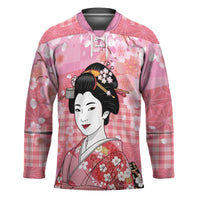 Japanese Geisha Cherry Blossom Hockey Jersey Pink Palaka Hawaii Pattern Fusion Design